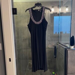 JS Collections Black Midi Dress with Embellished Neckline